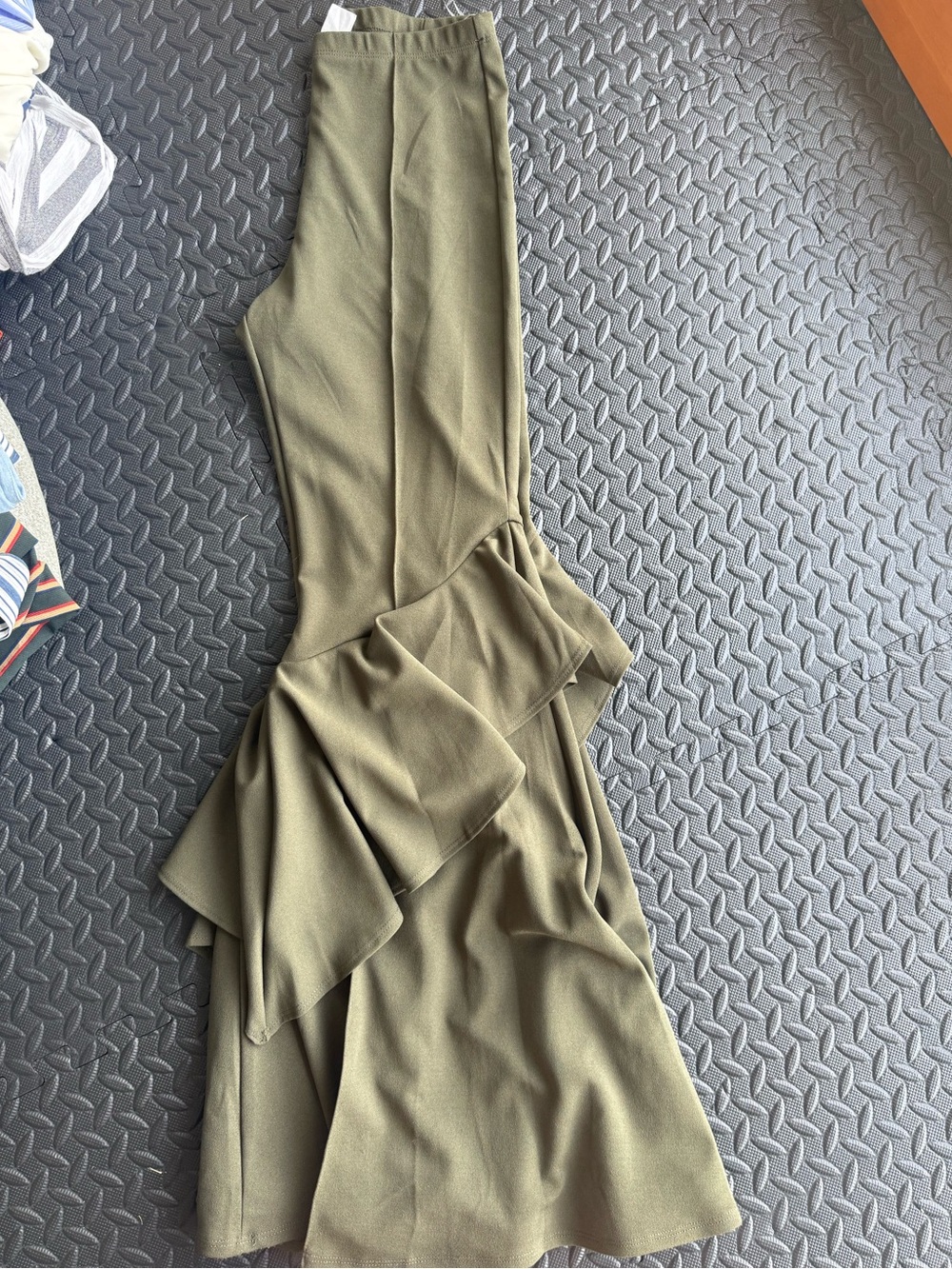 Olive Ruffle-Hem Boot Bell Bottoms